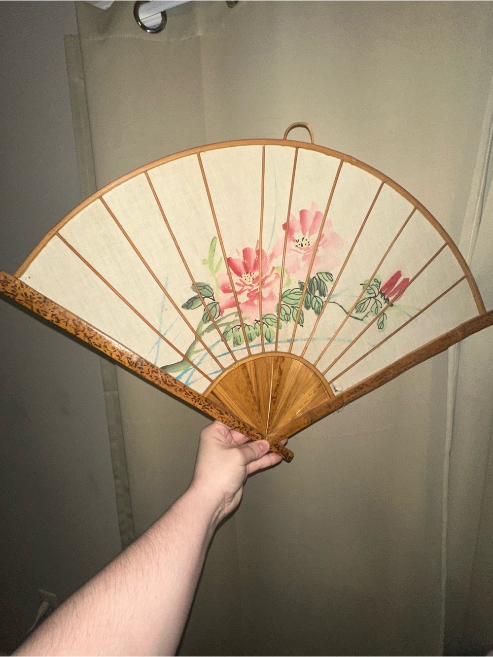 vintage Chinese-style hand-painted wall hanging fan bamboo imperfections